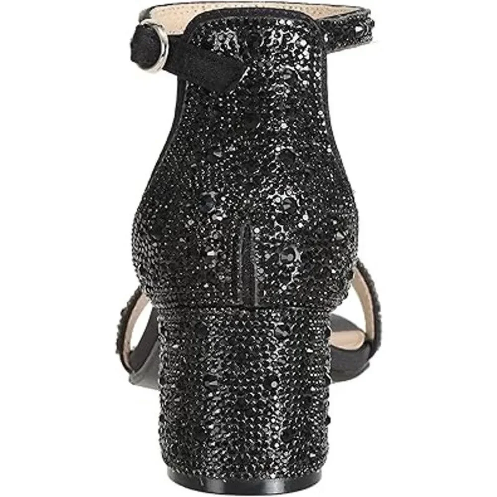 J's.o.l.e Womens Size 7 Black Sparkly Open Toe 2.25